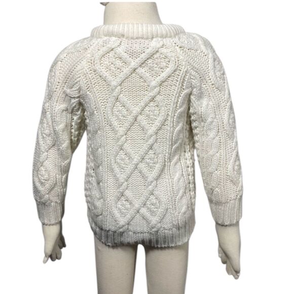 Vintage 80's Toddler 2T Acrylic Fisherman Irish Cable Knit White Sweater - Picture 5 of 7